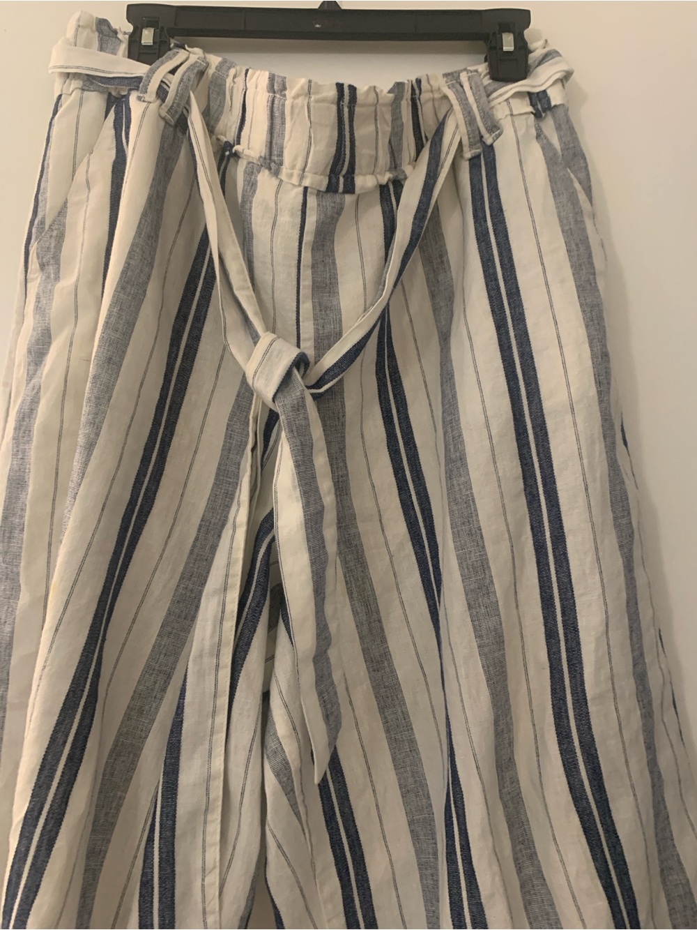 Women's White and Blue Striped Paperbag Waist pants